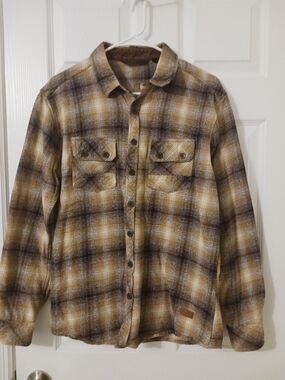 Outpost Makers Men's l Plaid Flannel Earthy Brown Chest Pockets LS Large